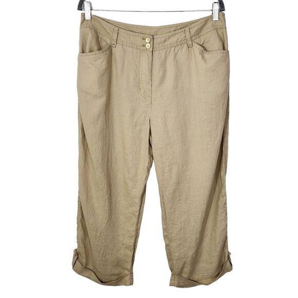 Jones New York Khaki Linen Cropped Pants Size 14 Capri Linen Pants - Picture 1 of 8